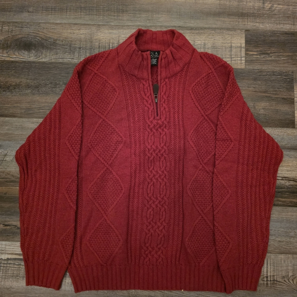 Jos. A. Banks Men's Red Cable Knit 1/4 Zip Sweater